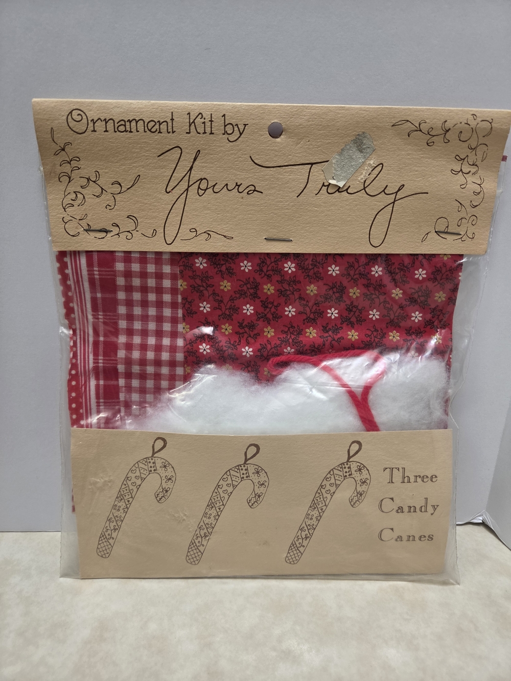 Vintage Yours Truly Three Candy Cane Ornament Kit  1970’s